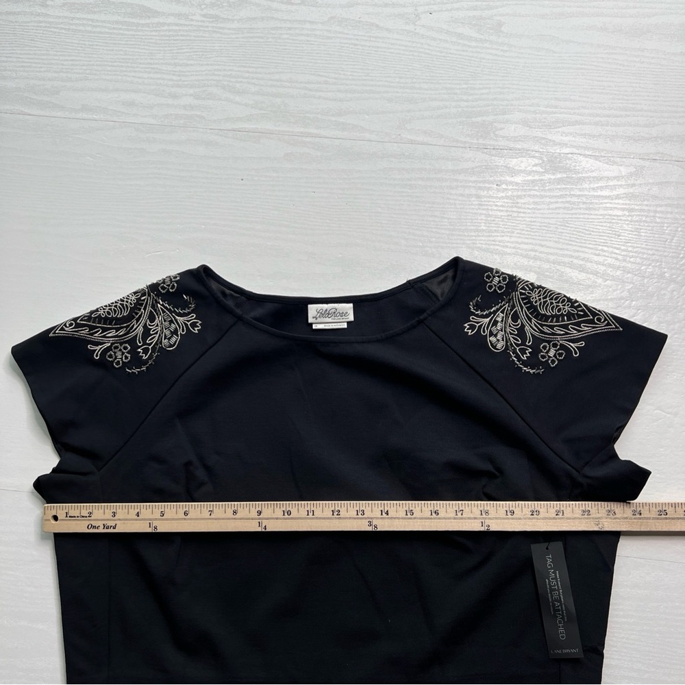 Lane Bryant Crop Top Womens 18 Black Ponte Knit Embellished Cap Sleeve - Picture 6 of 10